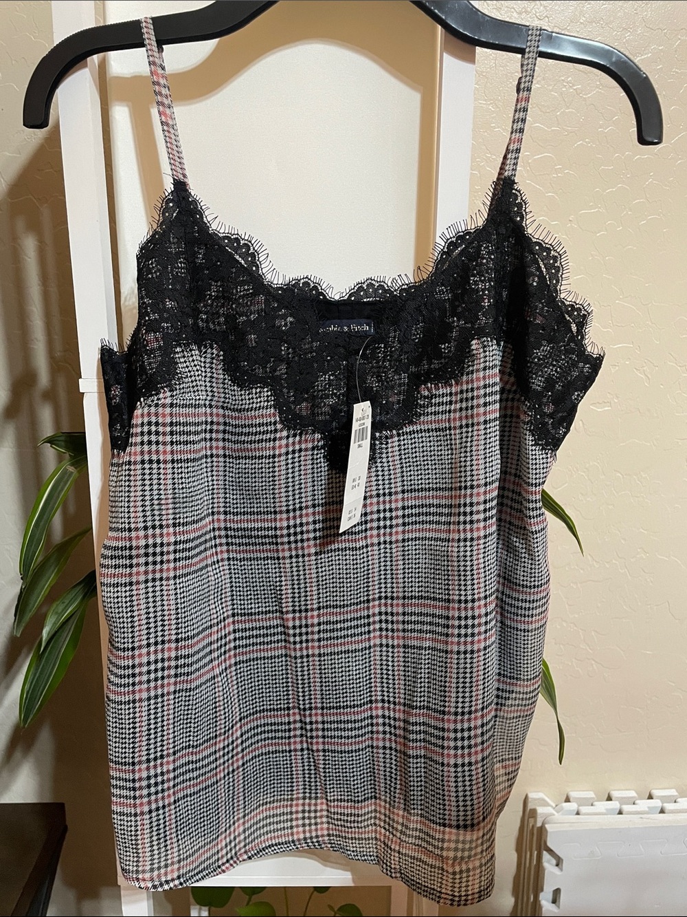 Abercrombie & Fitch Black Lace Plaid Cami with Pink Accents